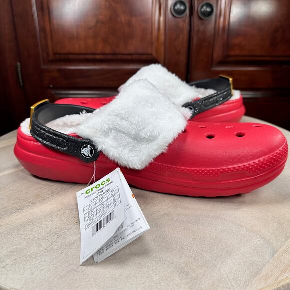 Crocs Classic Lined Santa Christmas Clogs Men’s Size 11 Red White Holiday NEW - Picture 5 of 15